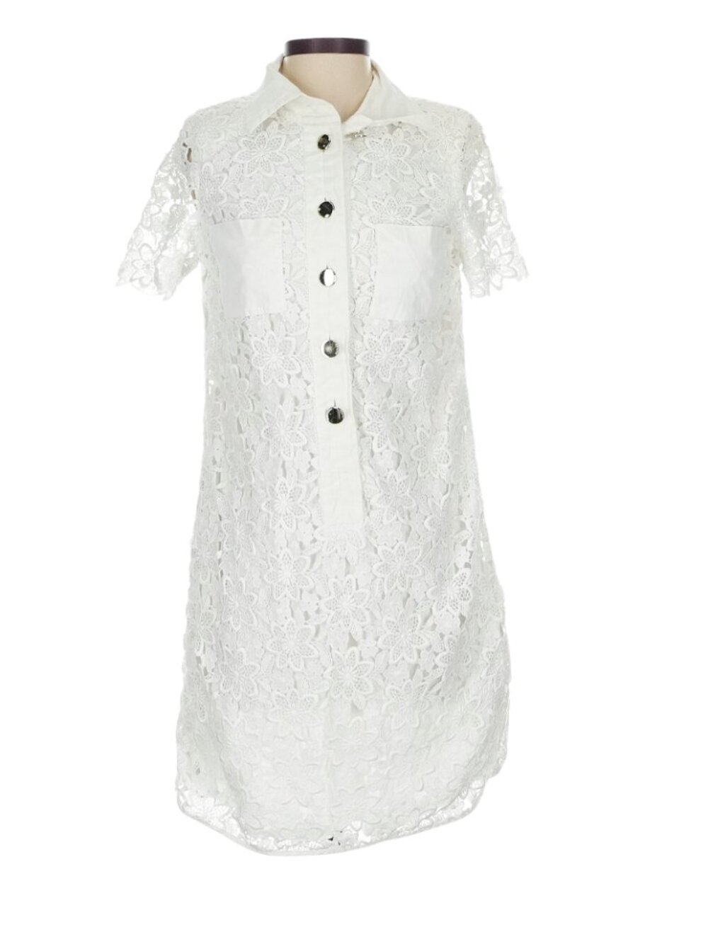 ESCADA White Lace Collared Shirt Dress with Gold Buttons. Size XS